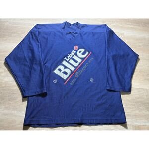 Vintage 1995 Labatt Blue Beer Hockey Jersey Mesh Blue Long Sleeve XL 90s Canada